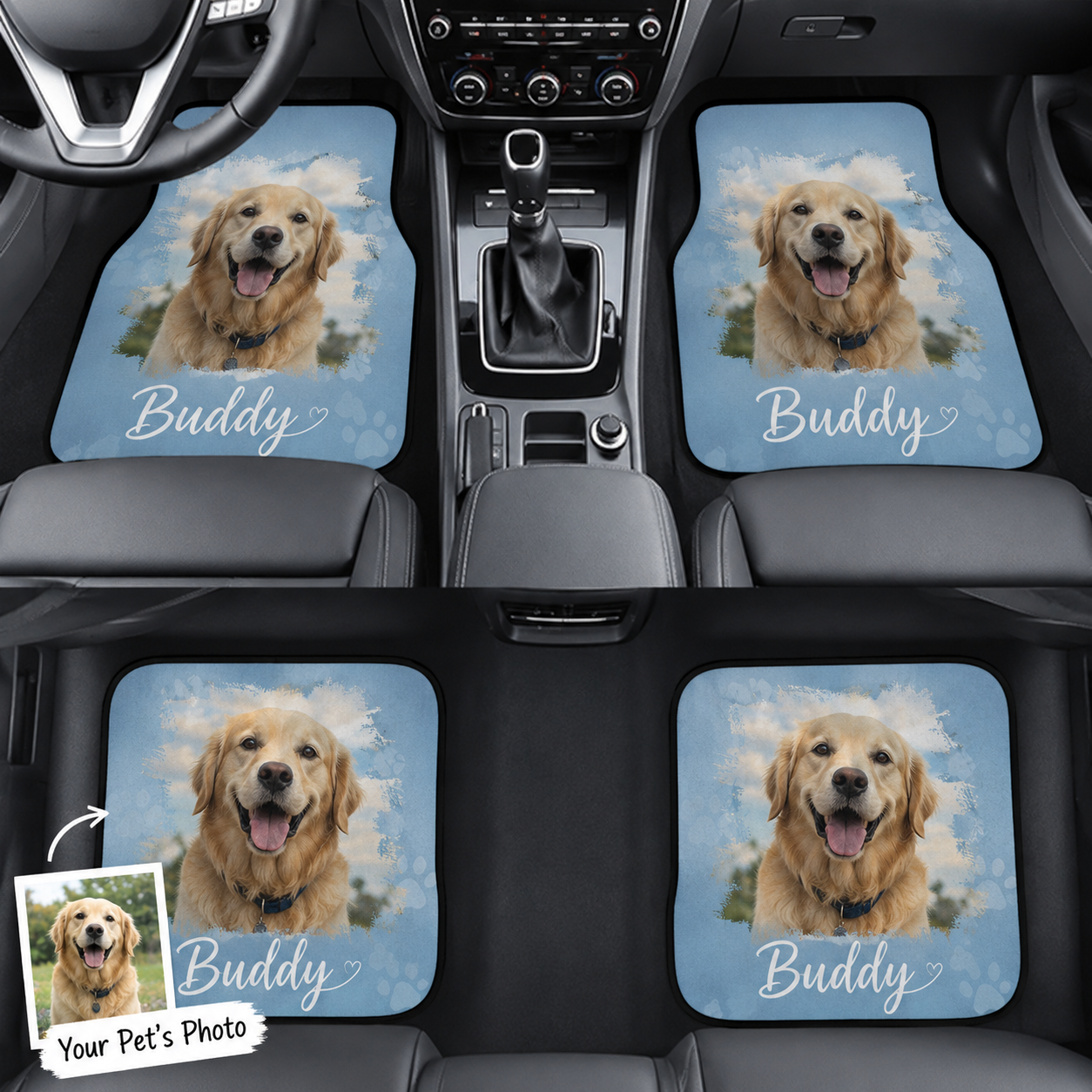Custom Dog Face Auto Floor Mats, Personalized Football Pet Car Accessories Gift THUC99