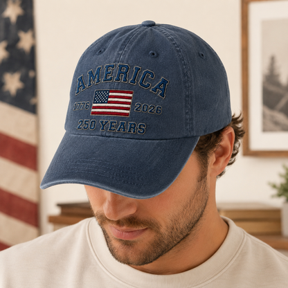 USA 250th Anniversary Embroidered Vintage Dad Hat Celebrating 250 Years of American Freedom THUC99