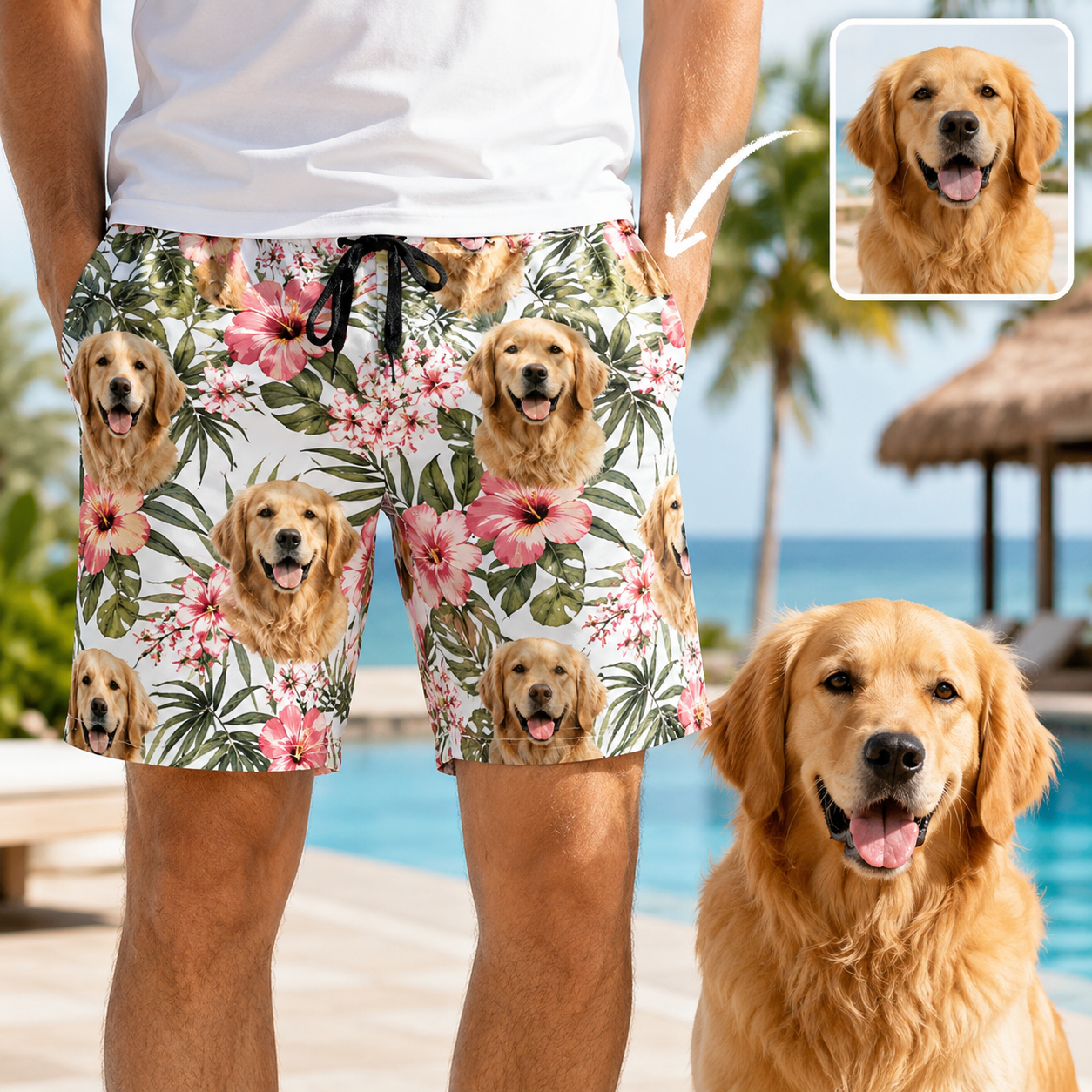 Personalized Dog Photo Summer Shorts Custom Pet Lover Beach Swimwear THUC99