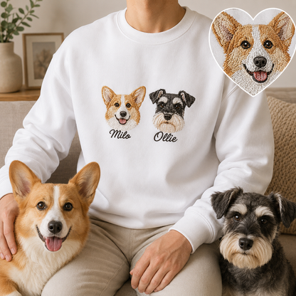 Custom Dog Portrait Sweatshirt, Personalized Pet Embroidery Hoodie THUC99