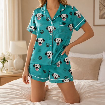 Custom Dog Image Satin Nightwear Set Personalized Pet Lover Sleepwear Gift THUC99
