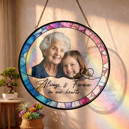 Custom Memorial Photo Stained Glass Suncatcher – Personalized Portrait Window Hanging (THUC99)