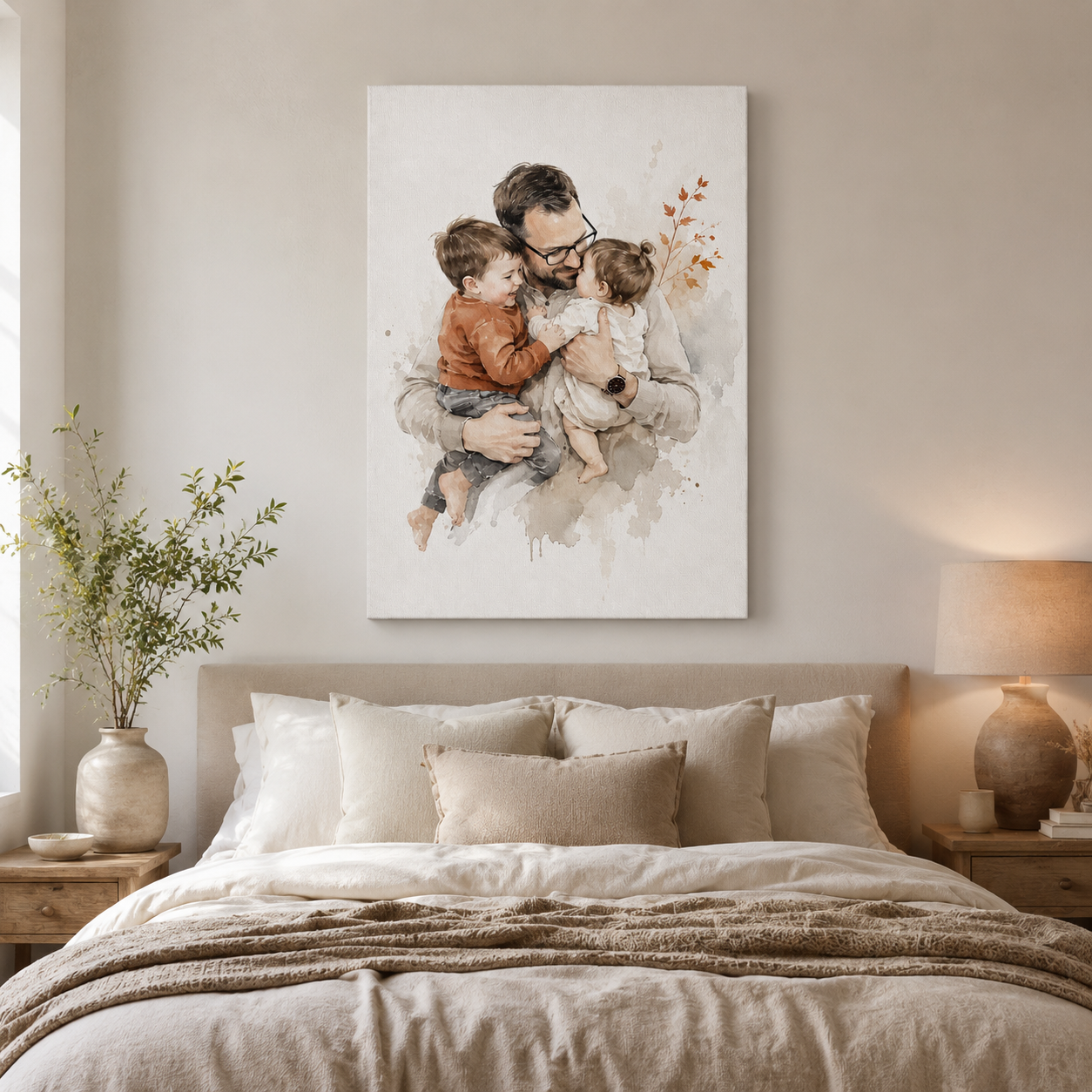 Custom Photo Dad & Son Daughter Canvas Wall Art - Custom Gift For Dad TOM99