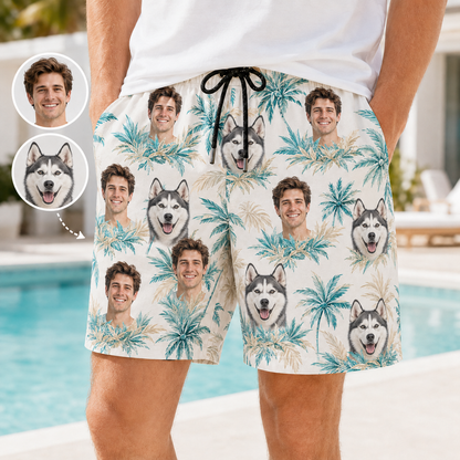 Custom Dog Picture Swim Shorts Personalized Beach Vacation Shorts for Pet Owners THUC99