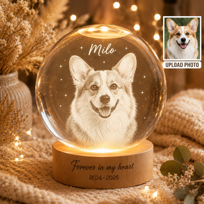 Custom Dog Photo Ball Lamp, Personalized Pet Crystal Night Light, Memorial Pet Gift THUC99