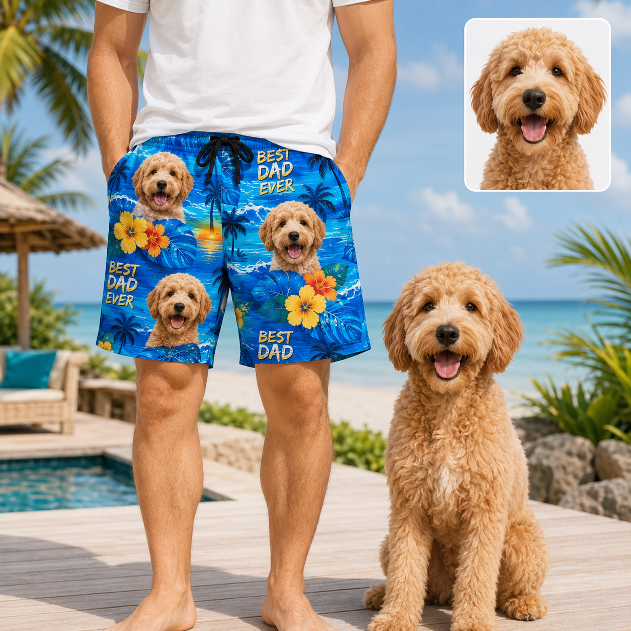 Custom Pet Portrait Beach Shorts Personalized Dog Lover Swim Trunks Gift THUC99