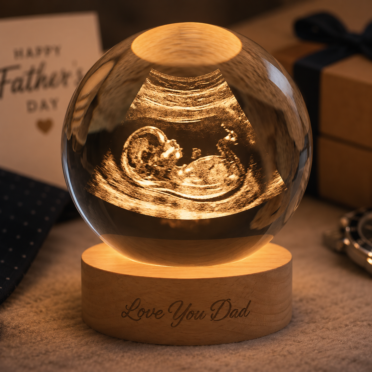 Custom Photo Baby Crystal Ball Night Light For Dad, Custom First Dad Photo Lamp Gift THUC99