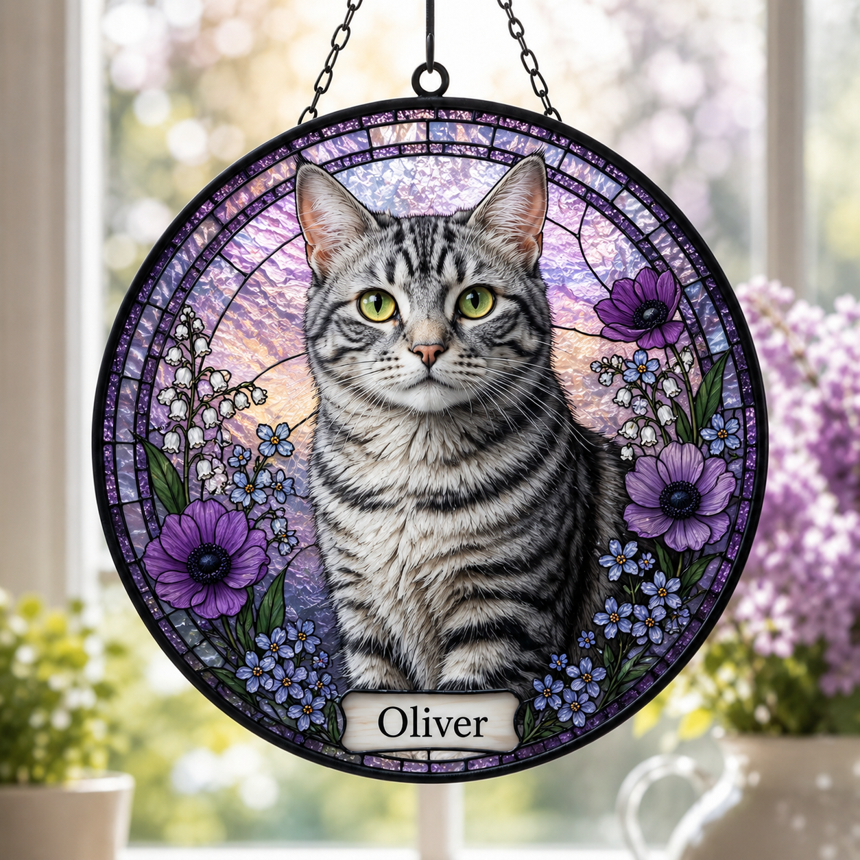 Custom Photo Cat Stained Glass Suncatcher – Personalized Pet Portrait Gift | Cat Window Decor THUC99