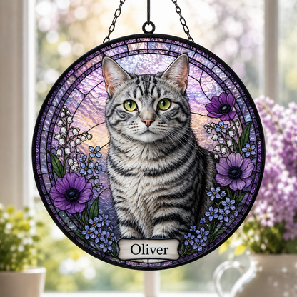 Custom Photo Cat Stained Glass Suncatcher – Personalized Pet Portrait Gift | Cat Window Decor THUC99