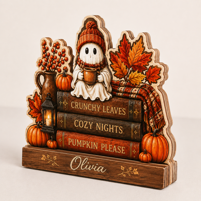 Personalized Booking Wooden Block Halloween 2D Flat, Custom Wood Sign, Spooky Decor THUC99