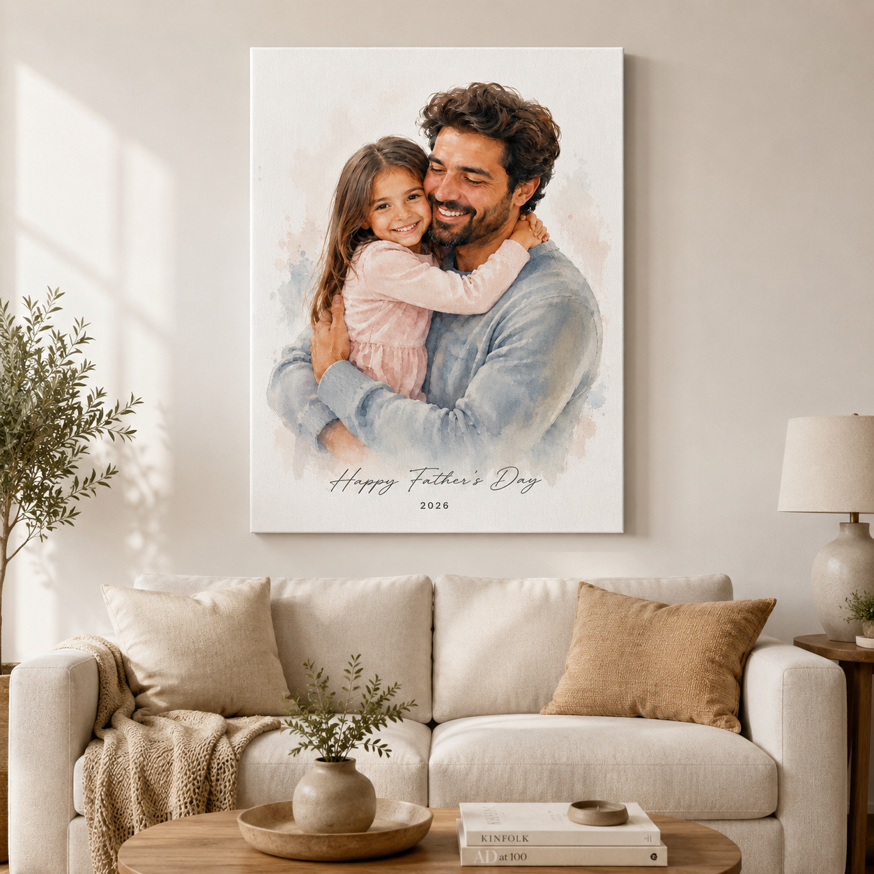 Custom Photo Happy Father's Day By Girl Canvas Wall Art - Custom Gift For Dad TOM99
