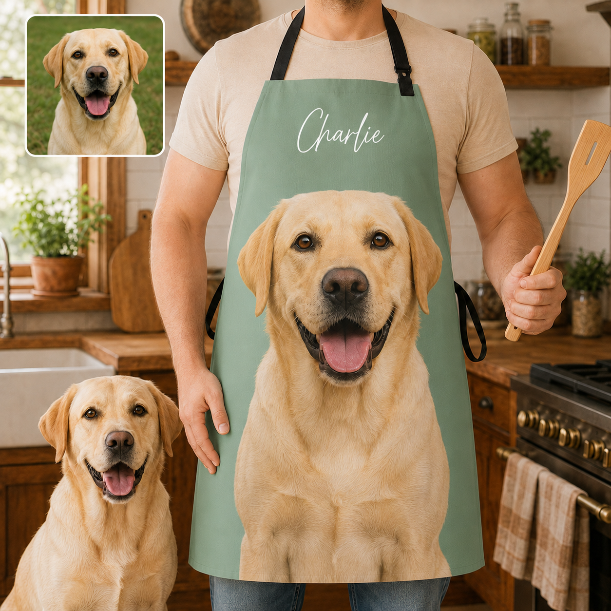 Custom Dog Face Apron Personalized Photo Apron, Funny Pet Lover Kitchen Gift for Dog Mom and Dog Dad THUC99