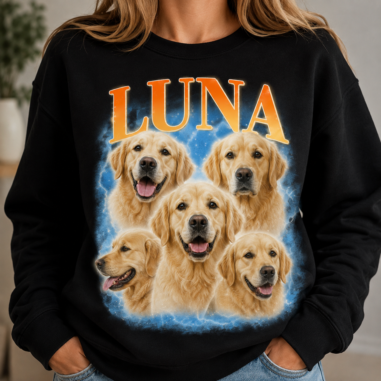 Custom Dog Portrait Sweatshirt Personalized Pet Face Hoodie Unique Gift for Dog Lovers THUC99