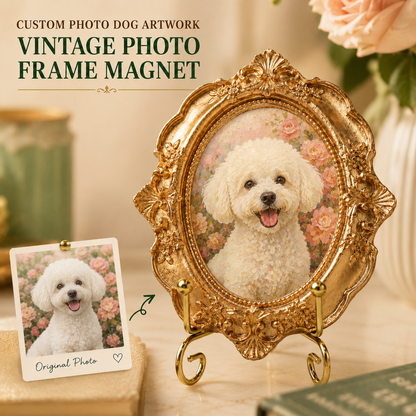 Custom Dog Vintage Frame Magnet, Custom Dog Photo Fridge Magnet, Gift For Dog Mom Dad THUC99
