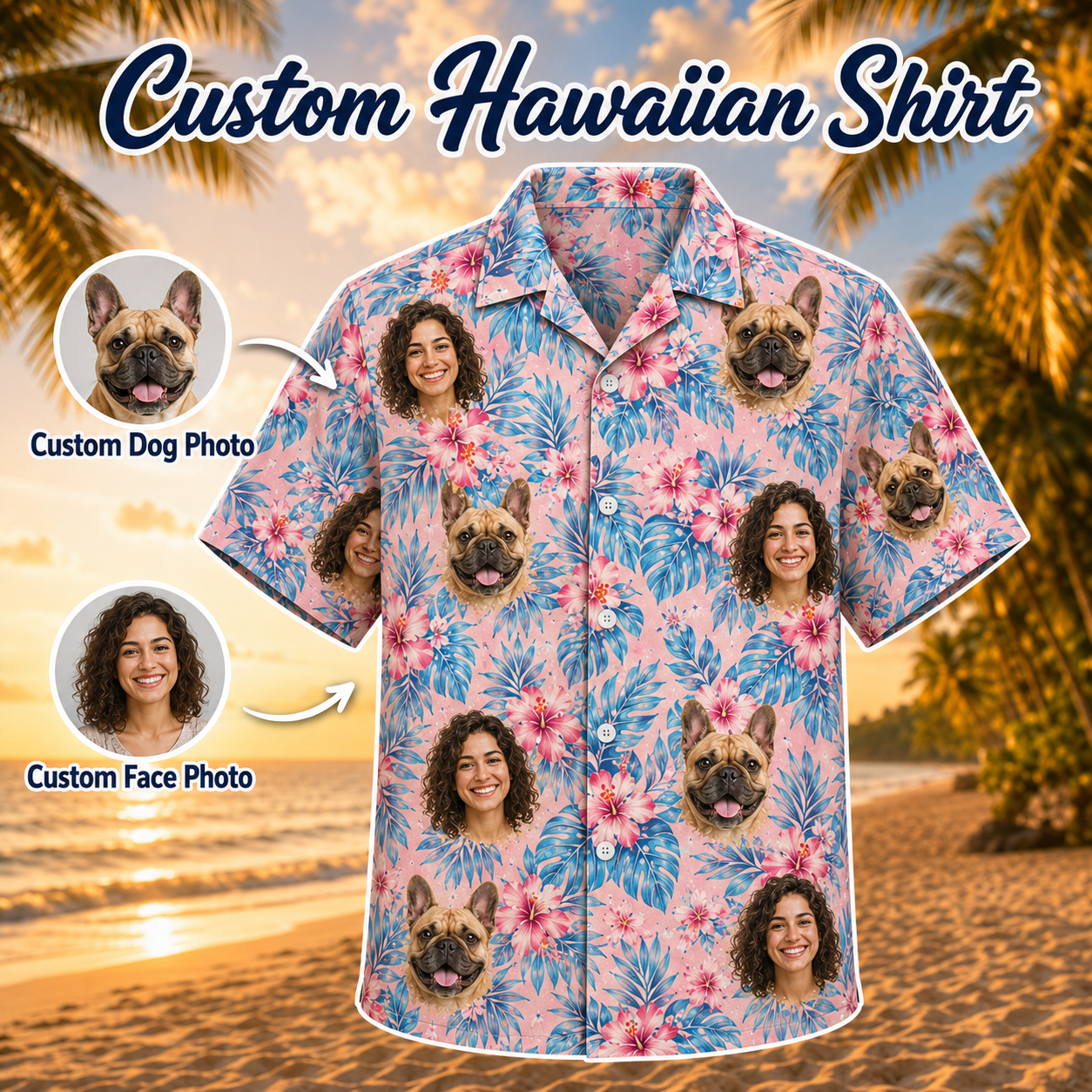 Personalized Pet Face Hawaiian Shirt, Custom Dog Lover Aloha Shirt, Summer Vacation Gift THUC99