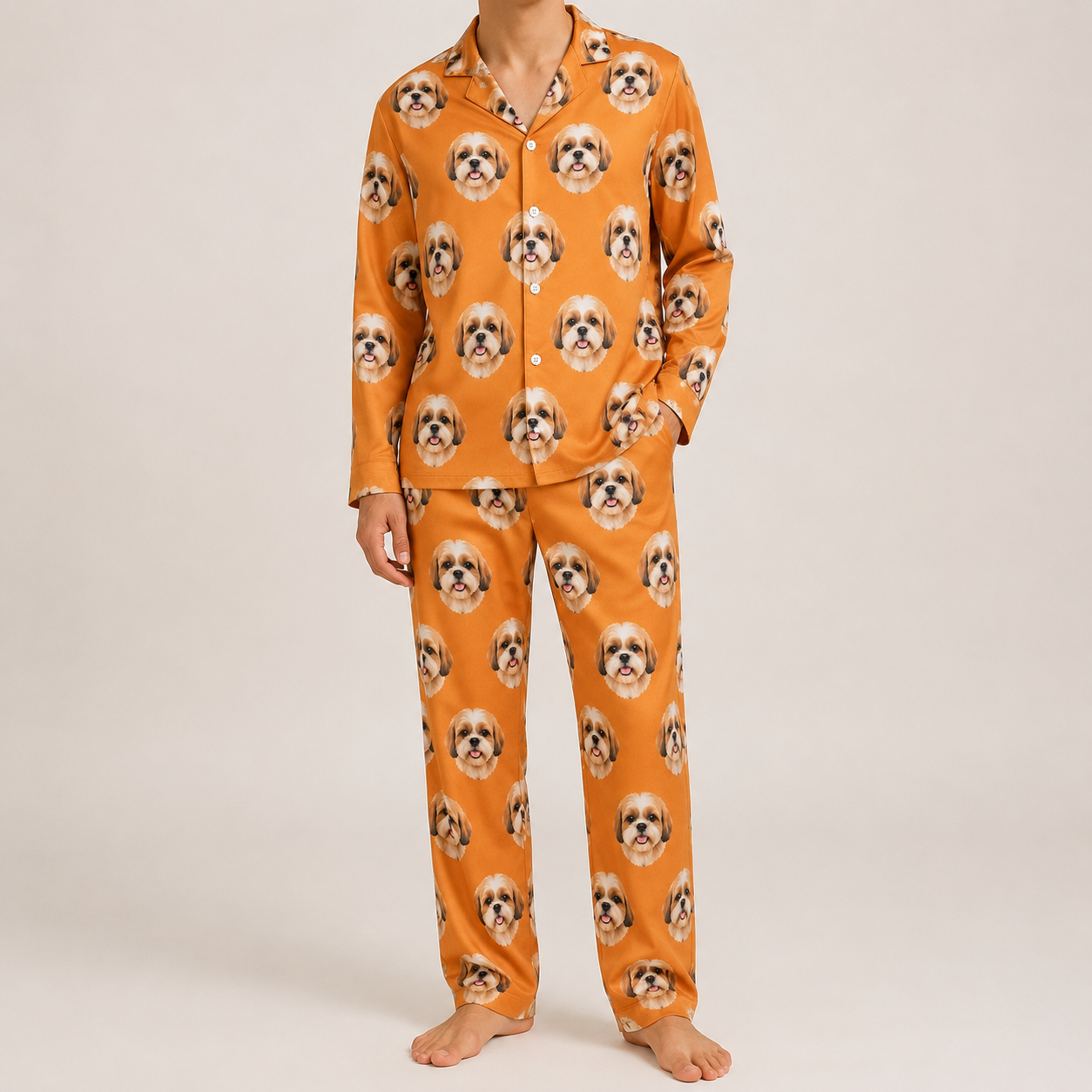 Personalized Dog Face Matching Pajamas Set, Custom Photo Pet Sleepwear for Couples THUC99