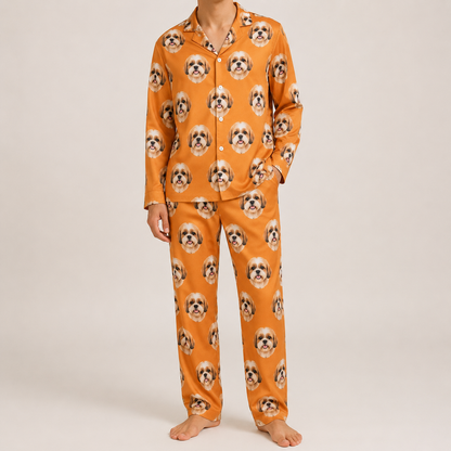 Personalized Dog Face Matching Pajamas Set, Custom Photo Pet Sleepwear for Couples THUC99