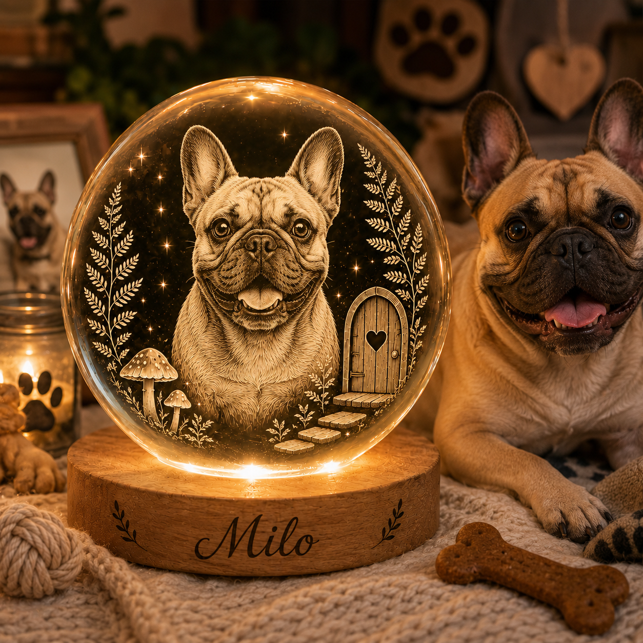 Dog Photo Crystal Ball Night Light, Custom Pet Memorial Lamp, Personalized Dog Gift THUC99