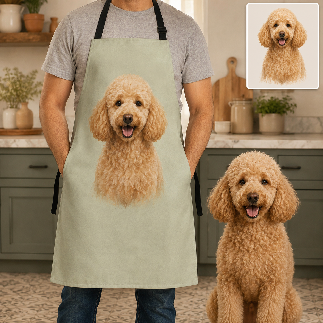Custom Photo Dog Apron Personalized Pet Lover Apron, Funny Dog Mom Cooking and Baking Apron Gift THUC99