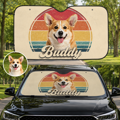 Custom Dog Face Car Sun Shade, Personalized Pet Photo Windshield Cover, Foldable Auto Sunshade THUC99