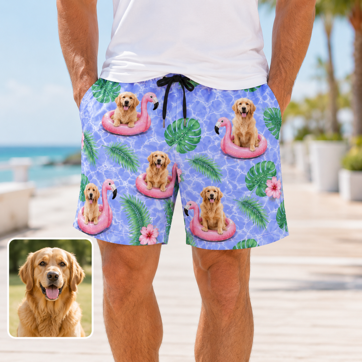 Custom Pet Portrait Beach Shorts Personalized Dog Lover Swim Trunks Gift THUC99