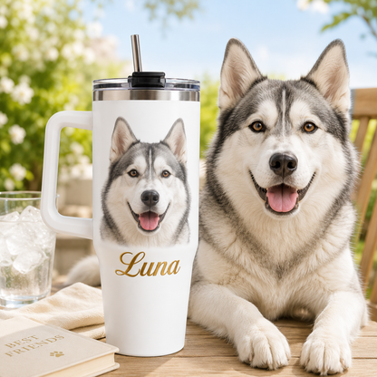 Personalized Dog Face 40oz Tumbler – Custom Photo Cup for Dog Moms, Dog Dads and Pet Parents THUC99