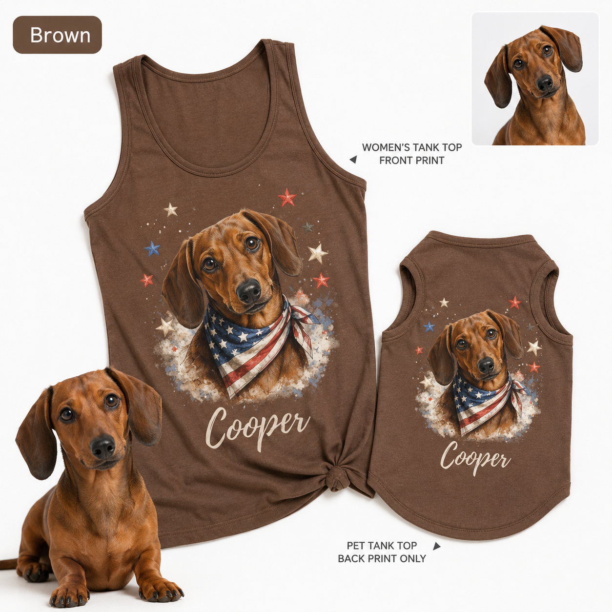 Custom Pet Photo Women’s Tank Top Set, Matching Dog Mom and Dog Outfit Gift THUC99