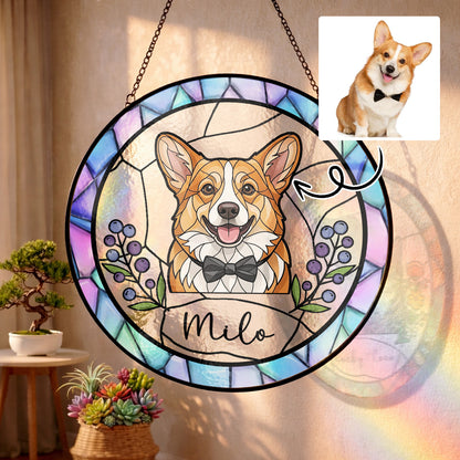 Personalized Dog Suncatcher – Custom Pet Portrait Stained Glass Window Hanging Gift (THUC99)