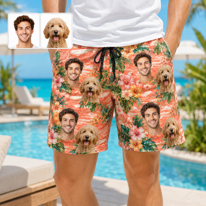 Custom Pet Portrait Beach Shorts Personalized Dog Lover Swim Trunks Gift THUC99