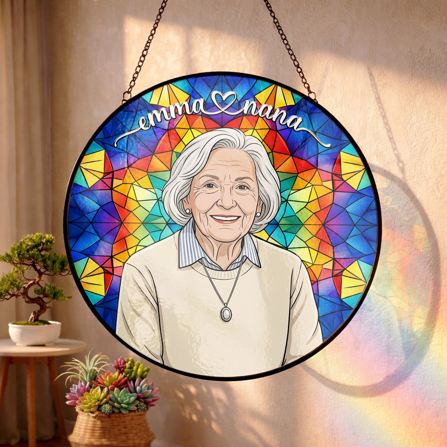 Personalized Grandma Stained Glass Suncatcher – Heartfelt Gift for Nana or Mom THUC99