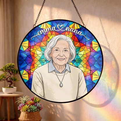 Personalized Grandma Stained Glass Suncatcher – Heartfelt Gift for Nana or Mom THUC99