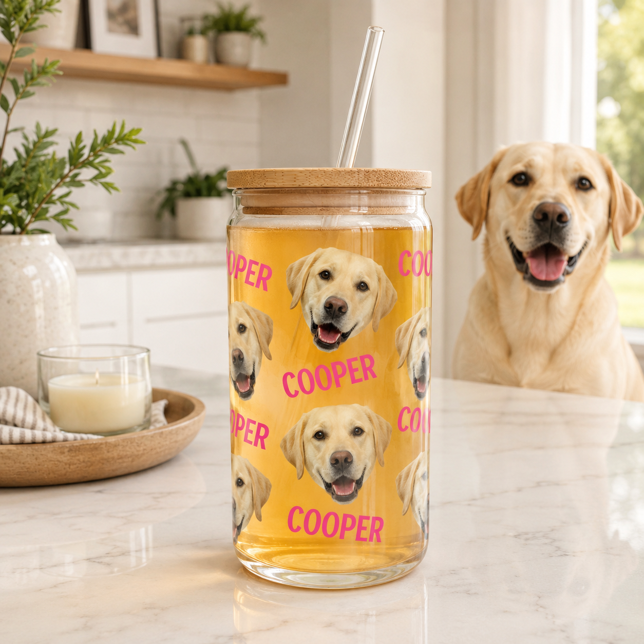 Personalized Dog Lover Glass Cup – Custom 16oz Sipper with Lid & Reusable Straw THUC99