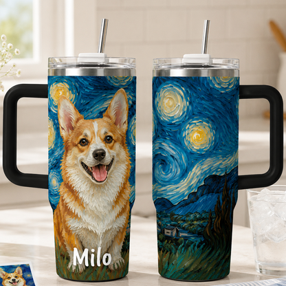 Custom Photo Dog Mom 40oz Tumbler – Personalized Pet Portrait Gift for Women and Dog Lovers THUC99