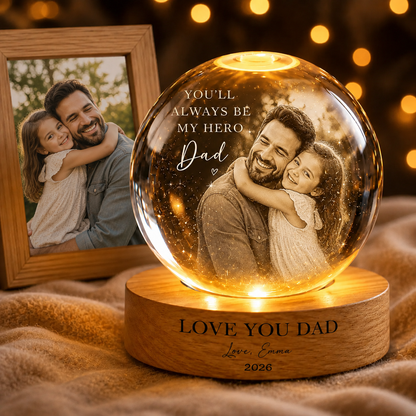 Custom Photo Dad Crystal Night Light, Personalized Photo Keepsake Lamp For Father THUC99