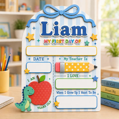 Custom Name School Sign for Kids, Acrylic Wood Back to School Board Gift For Boy And Girl THUC99