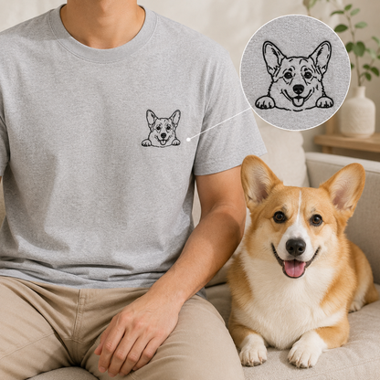 Custom Photo Dog Embroidered Shirt, Personalized Pet Portrait T-Shirt, Gift For Dog Mom THUC99