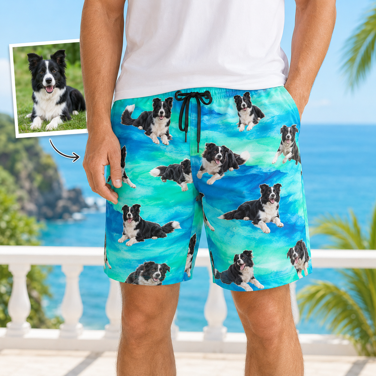 Custom Pet Face Beach Trunks Personalized Dog Photo Shorts for Dog Dads THUC99