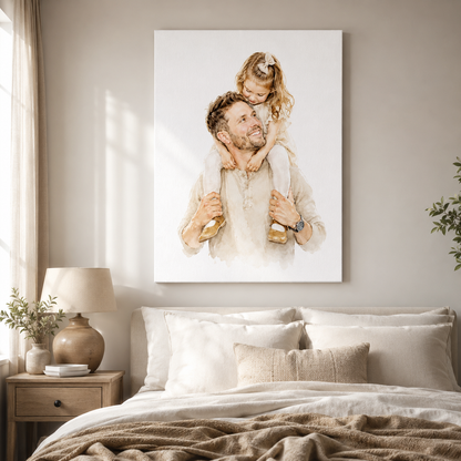 Custom Photo Baby Girl With Dad Canvas Wall Art - Custom Gift For Dad TOM99