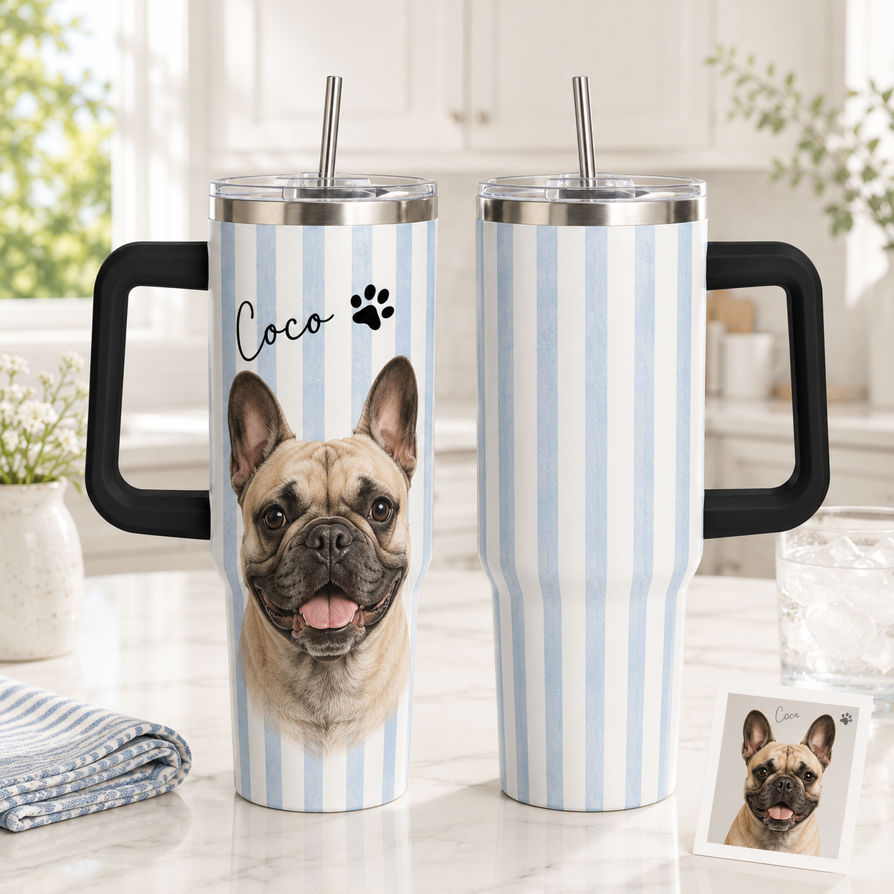 Personalized Dog Picture 40oz Tumbler – Custom Pet Photo Gift for Dog Mom and Dog Dad THUC99