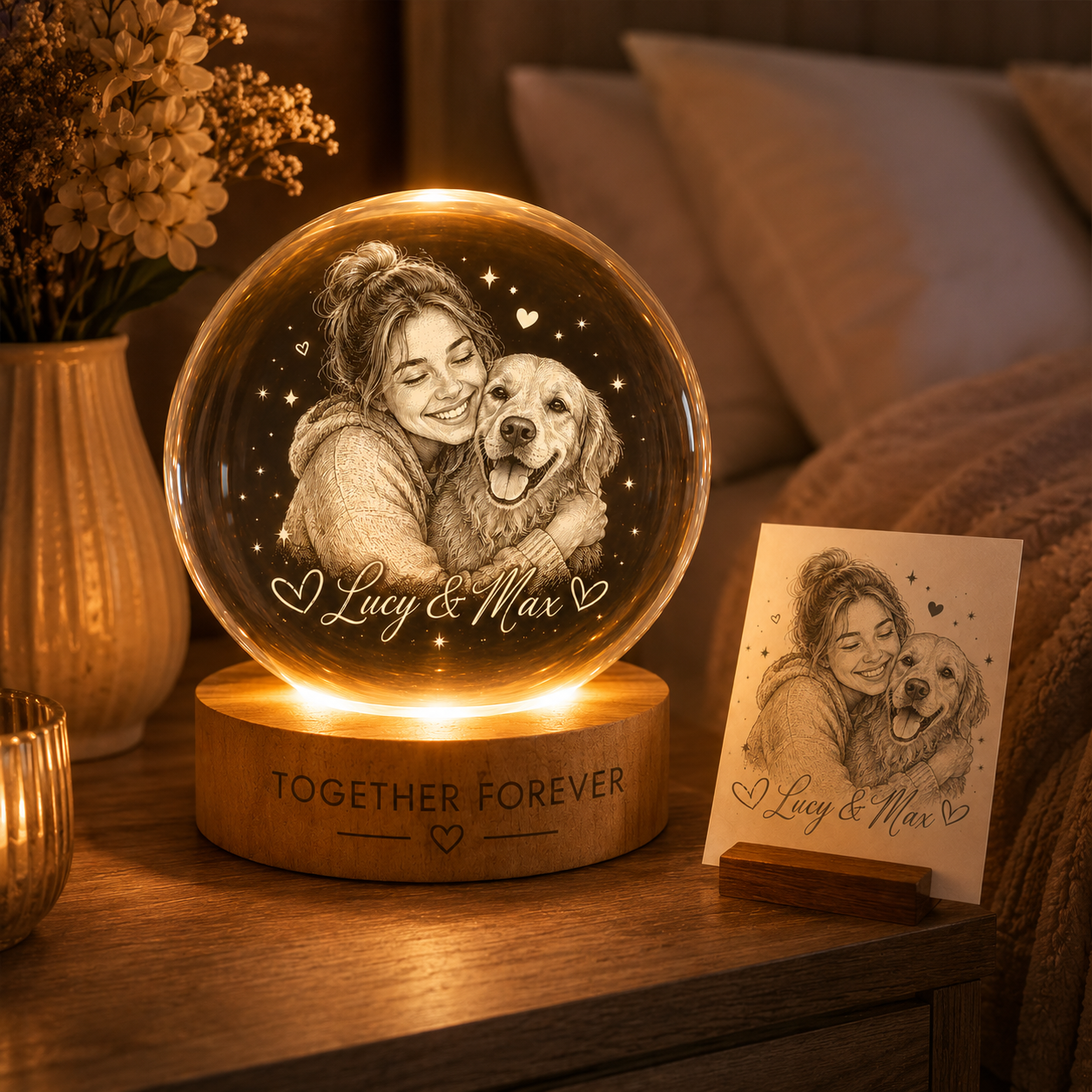 Personalized Pet Memorial Lamp, Custom Dog Crystal Ball Night Light, Dog Photo Keepsake THUC99