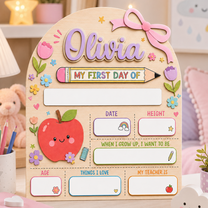 Custom Name School Sign for Kids, Acrylic Wood Back to School Board THUC99