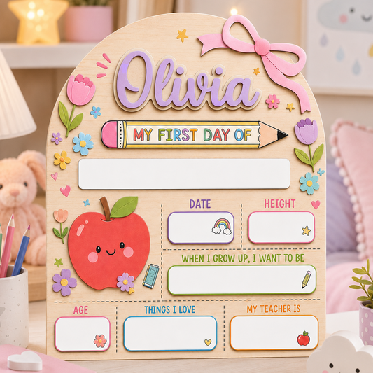Custom Name School Sign for Kids, Acrylic Wood Back to School Board THUC99