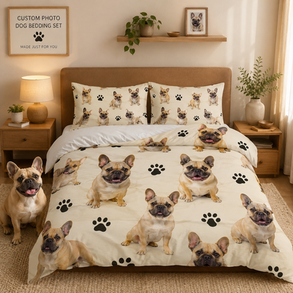 Custom Photo Dog Bedding Set, Personalized Pet Bed Sheet Set Gift For Dog Lover THUC99