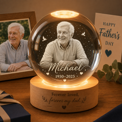Custom Photo Dad Memorial Night Light, Crystal Ball Lamp, Personalized Father’s Day Gift THUC99