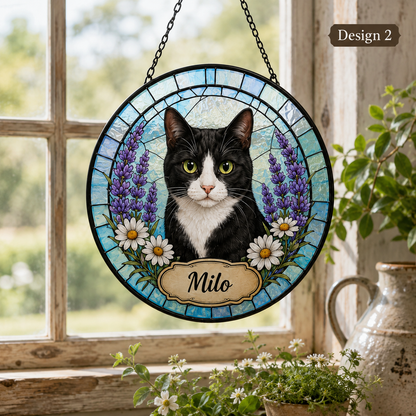 Custom Photo Cat Stained Glass Suncatcher – Personalized Cat Portrait Window Hanging Gift THUC99