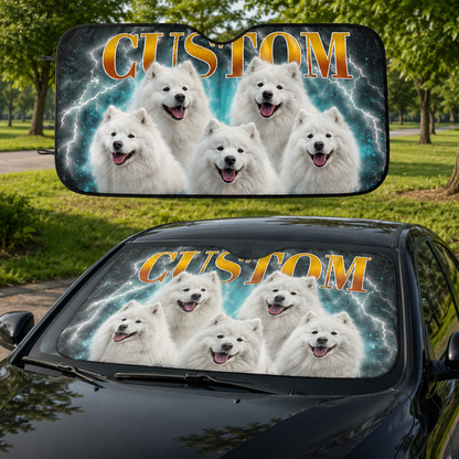 Custom Photo Pet Windshield Sunshade, Personalized Dog Car Sun Shade, Unique Auto Accessories Gift THUC99