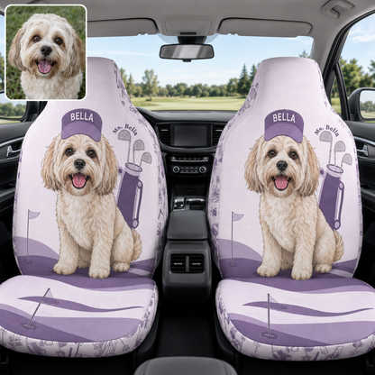 Personalized Golf Pet Portrait Car Seat Cover, Custom Dog Face Seat Protector, Dog Dad Gift THUC99