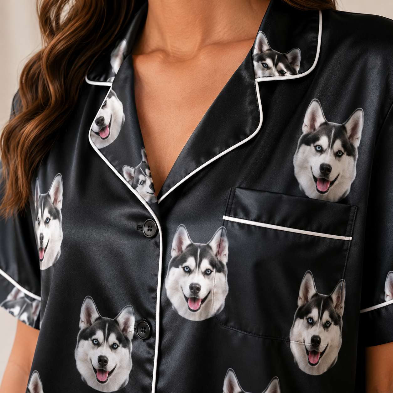 Custom Puppy Face Satin Pajama Set Personalized Pet Photo Gift for Dog Owners THUC99