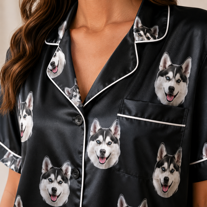 Custom Puppy Face Satin Pajama Set Personalized Pet Photo Gift for Dog Owners THUC99