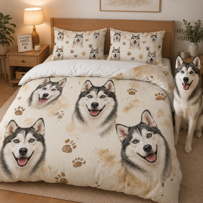 Custom Dog Photo Bedroom Set, Personalized Pet Bedding Gift For Family THUC99